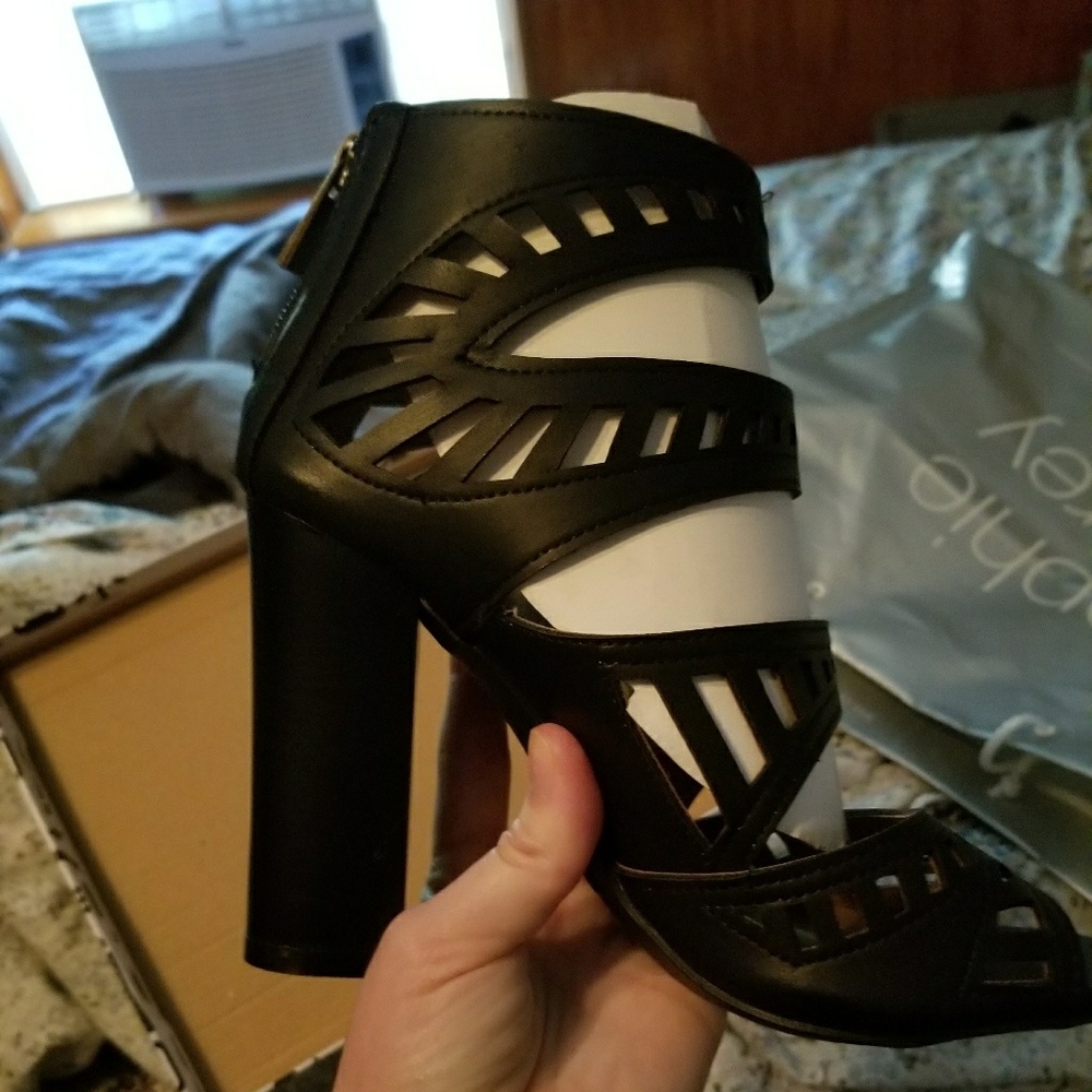 Black cut out heels
